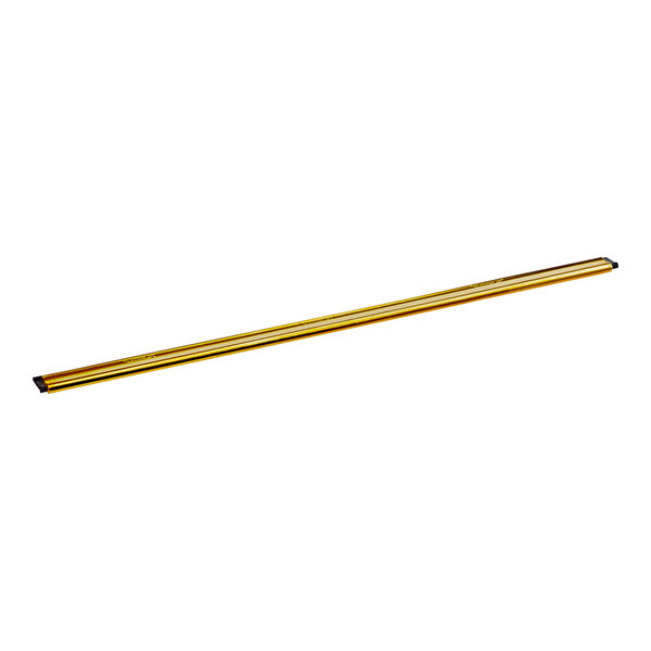 An Ettore Master brass squeegee channel with a yellow rubber blade attached.