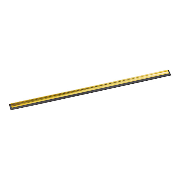 A long yellow and black metal squeegee channel with a rubber blade.