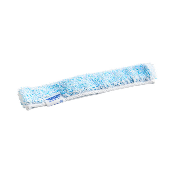 An Ettore 14" blue and white microfiber window washer sleeve with blue and white stripes.