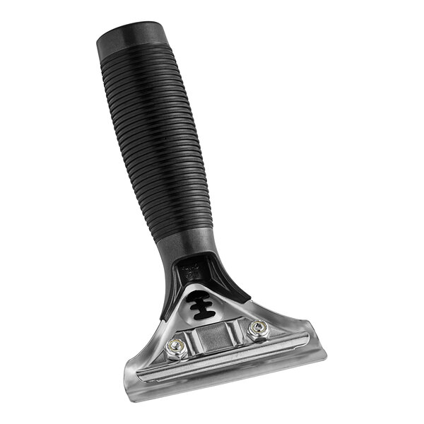 A black and silver Ettore ProGrip squeegee handle with a rubber grip.