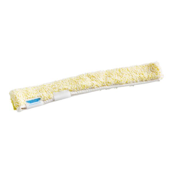 A white and yellow Ettore window washer sleeve with a yellow stripe.