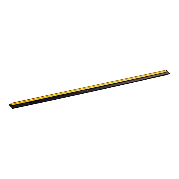 A white background with a black and yellow Ettore Master 16" Brass Clipped Squeegee Channel