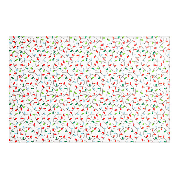 SatinWrap tissue paper sheets with a pattern of red and green lights on a white background.