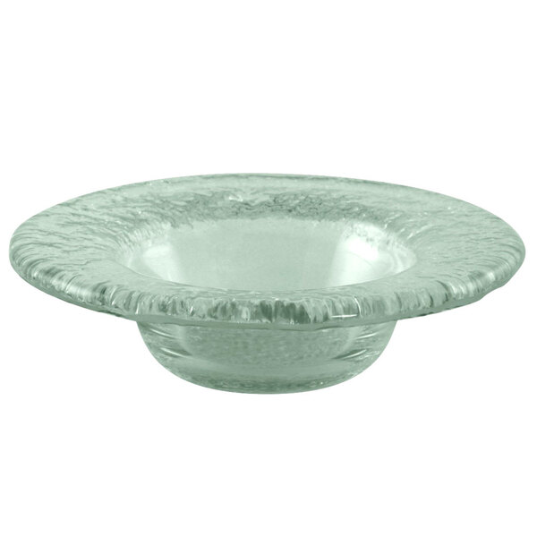 A close-up of a clear glass 10 Strawberry Street Tahoe bowl with a rim.