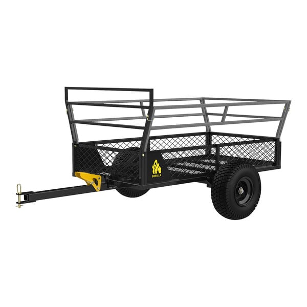 A black and silver Gorilla heavy-duty steel ATV trailer.