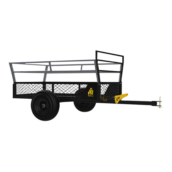 A black and yellow Gorilla heavy-duty steel ATV trailer.