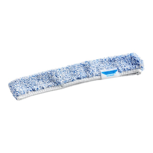 An Ettore 14" blue and white stripe microfiber window washer sleeve.