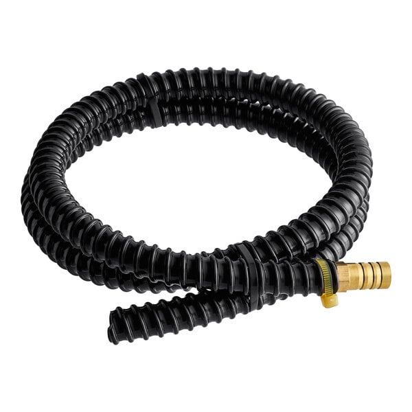 A black plastic hose with a brass connector.