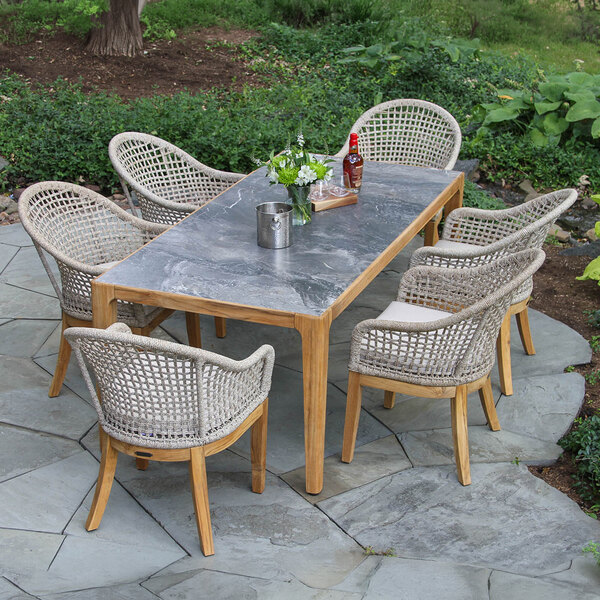 Outdoor Interiors Teak and Nautical Rope Dining Chair with Sunbrella Cushion