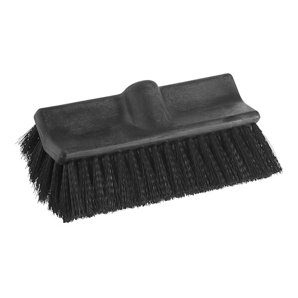 A close-up of a Lavex black bi-level scrub brush head with bristles.