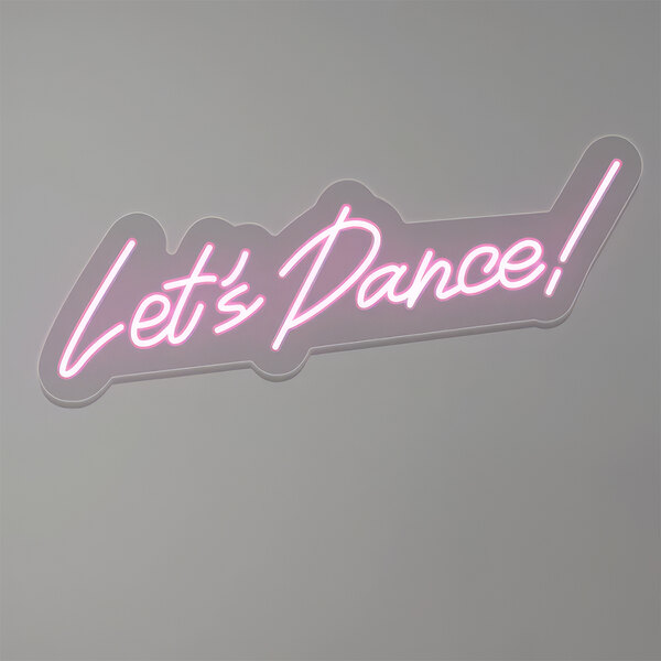 A pink neon sign that says "Let's Dance!" in white text.