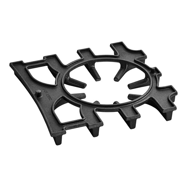 A black metal rear grate top with circular holes.