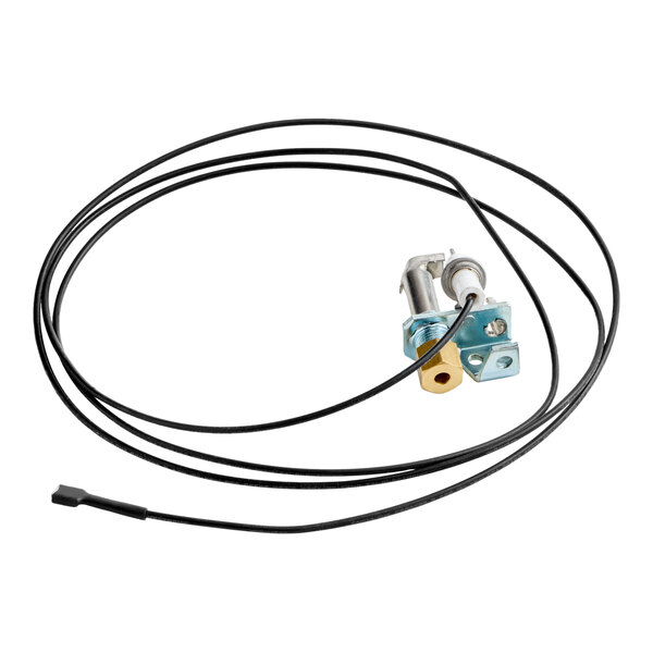 A pilot burner with a spark ignitor assembly and attached wiring.