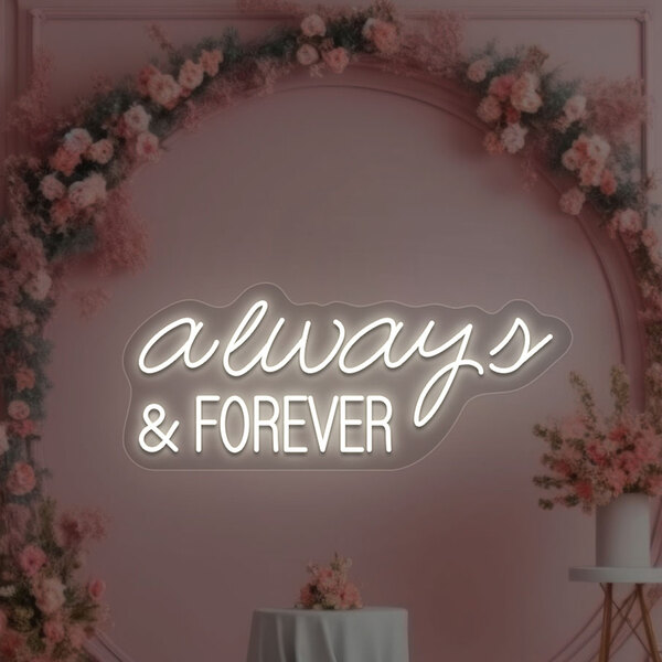 A Crazy Neon warm white "Always & Forever" LED sign on a white background.