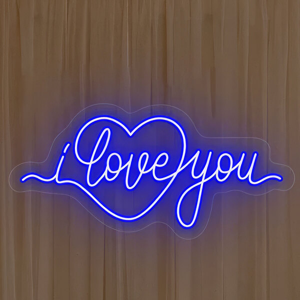 A blue Crazy Neon LED sign that says "I Love You" with a heart.