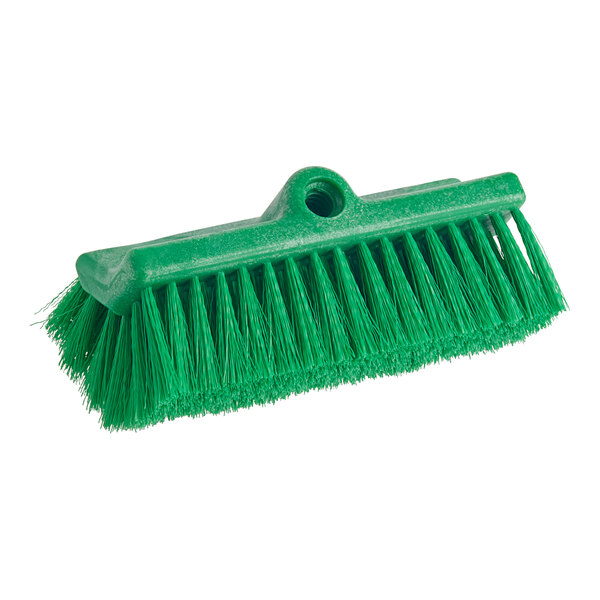 A green Lavex bi-level scrub brush head with bristles.