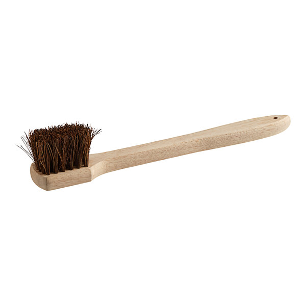 A Lavex wok brush with a wooden handle and brown bristles.