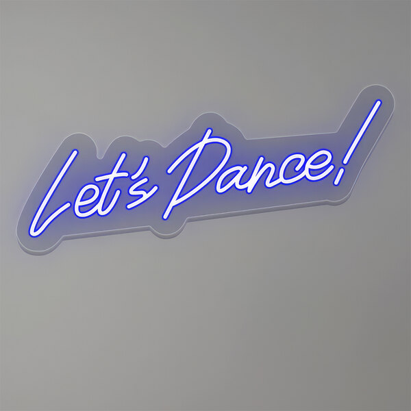 A blue Crazy Neon sign that says "Let's Dance!" in white text.