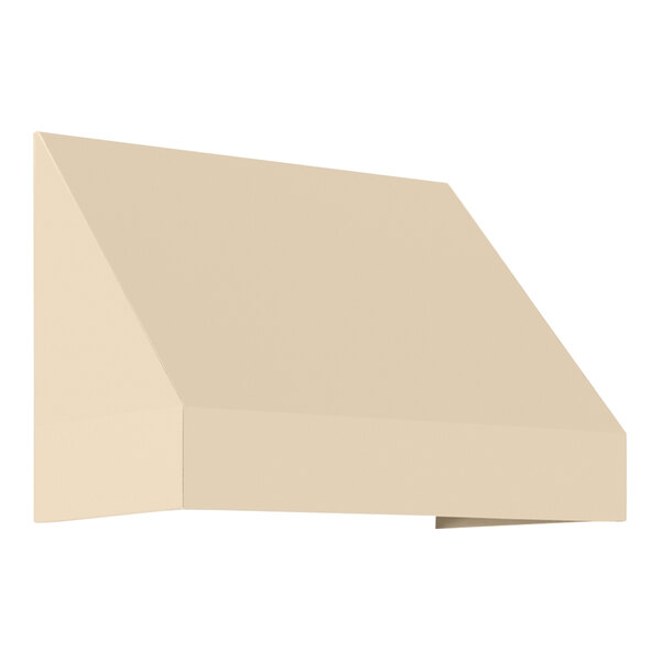 A tan rectangular fabric awning with a rigid valance.