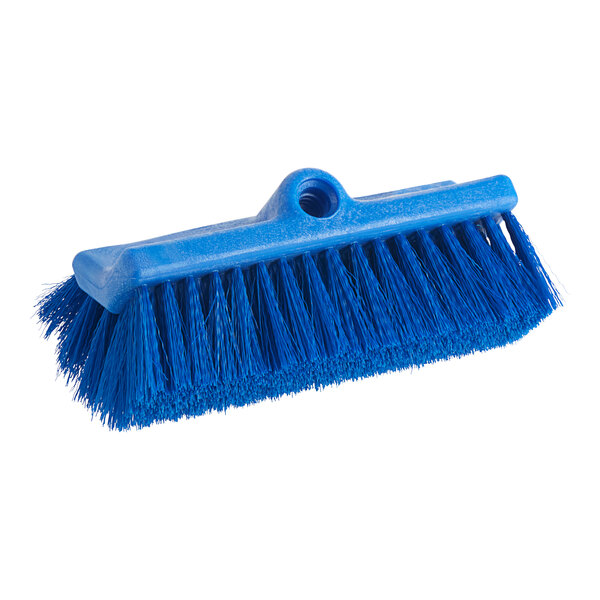 A close up of a Lavex blue bi-level scrub brush head with bristles.
