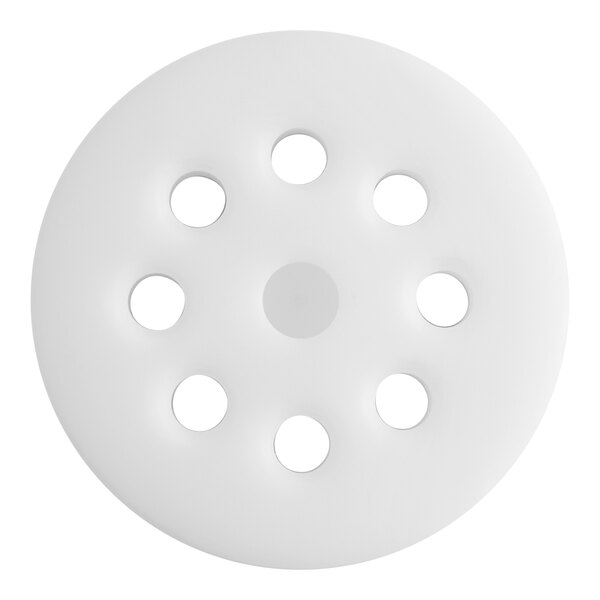 A white circle with many holes in it.