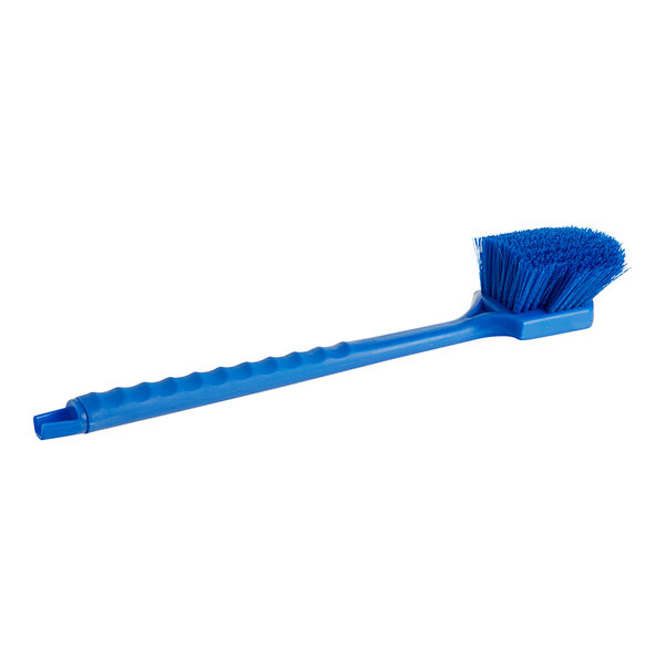A blue Lavex pot scrub brush with a handle.