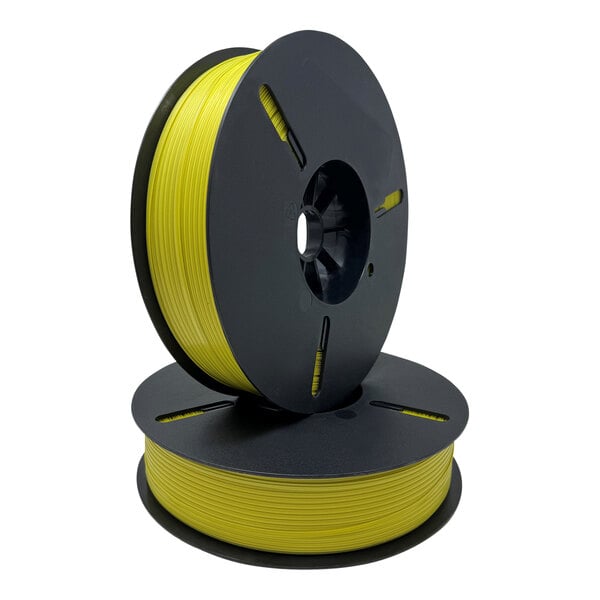 A pair of yellow plastic Tach-It twist tie ribbon spools.