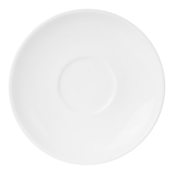 A Varick Bistro bright white saucer with a circle in the center.