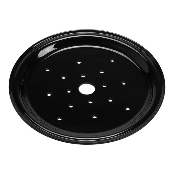 A black circular American Metalcraft seafood drip tray with holes in it.