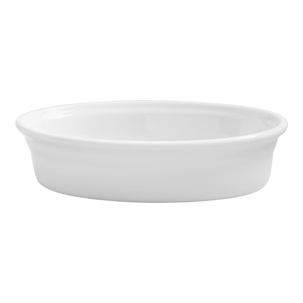 A white oval baker dish from Steelite International on a white background.