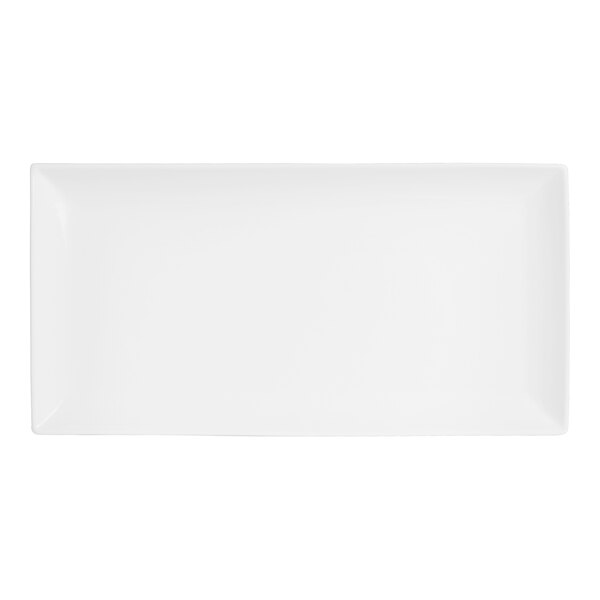 A bright white rectangular Varick Pub porcelain plate.