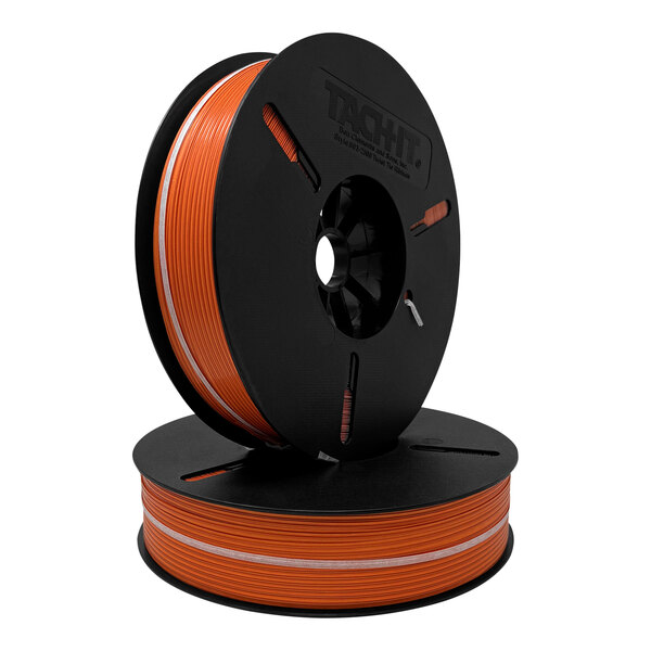 A black and orange spool of Tach-It Orange Standard Twist Tie Ribbon.