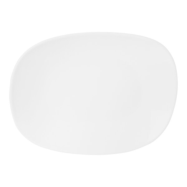 A bright white small oval Varick Bistro plate with a curved edge.