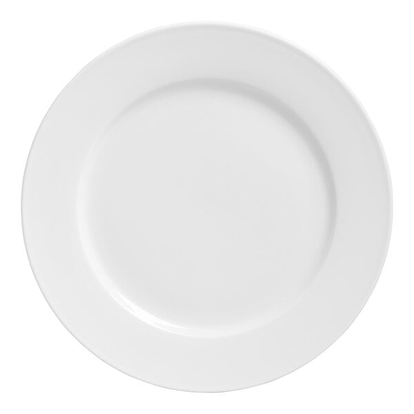 A Varick Classic Cafe white porcelain plate with a wide white rim.