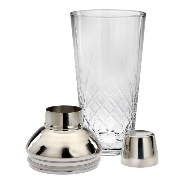 A Barfly glass cocktail shaker and glass.
