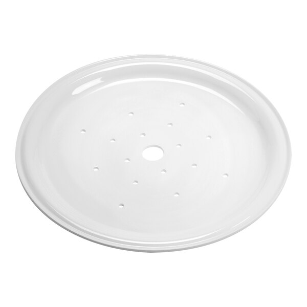 An American Metalcraft white melamine seafood drip tray with holes.