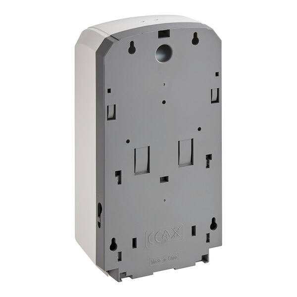 A white and grey Lavex automatic liquid soap / sanitizer dispenser with grey rectangular holes.