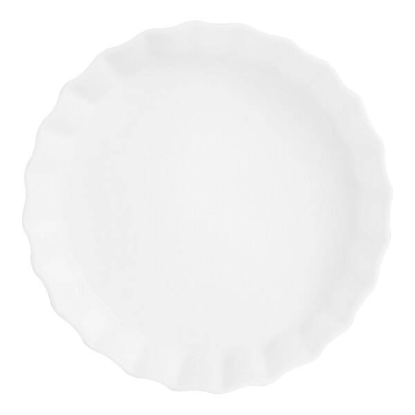 A Varick A La Carte bright white souffle dish with a scalloped edge.