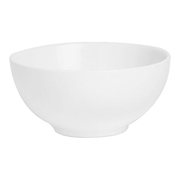 A close-up of a Steelite International Varick bright white rice bowl.