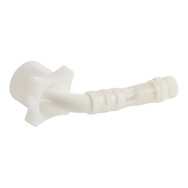 An Avantco white plastic stopper with a white cap on a white plastic tube.