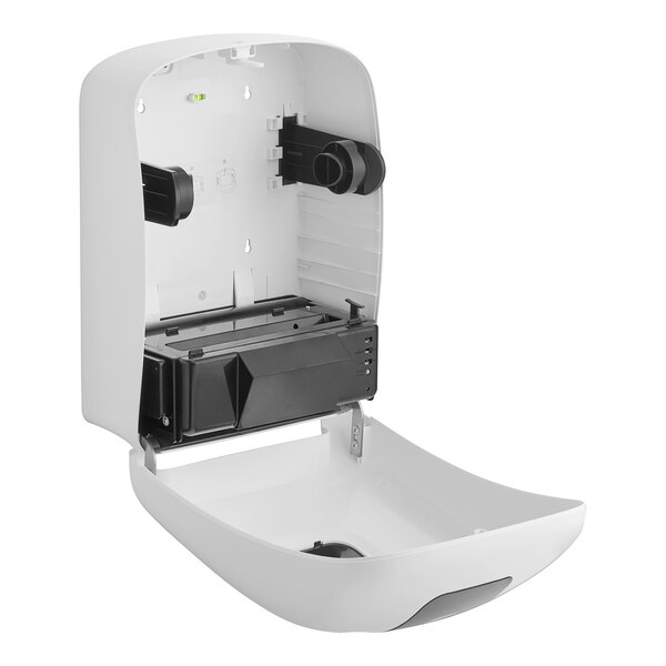 A white Lavex automatic paper towel dispenser with black parts.