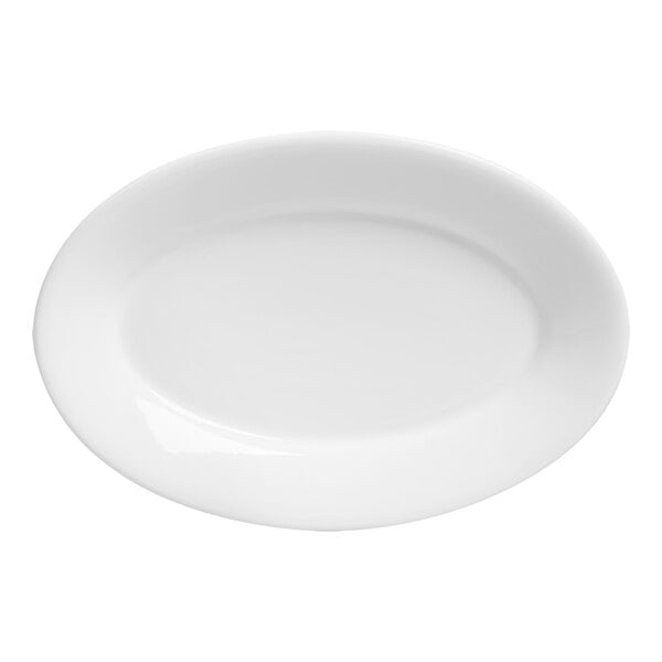 A Varick Classic Cafe bright white oval platter with a white background.