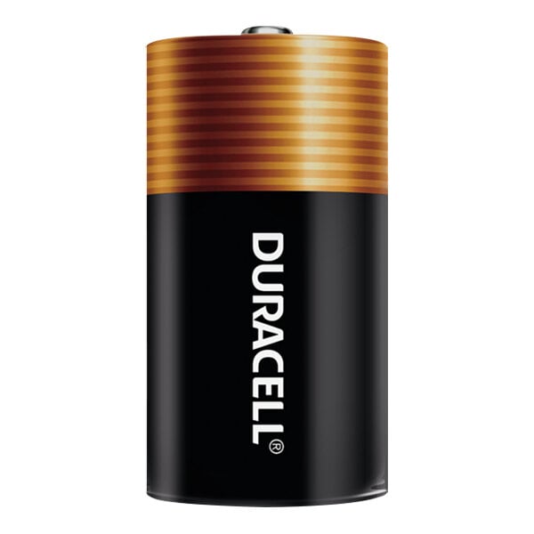A black and gold Duracell Coppertop battery package with white text.