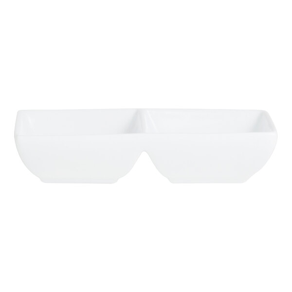 A bright white rectangular tray with two bowls.