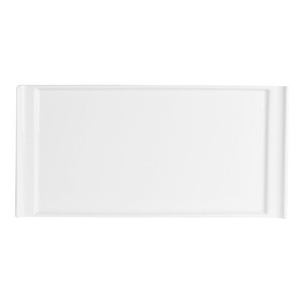 A bright white rectangular tray with handles.