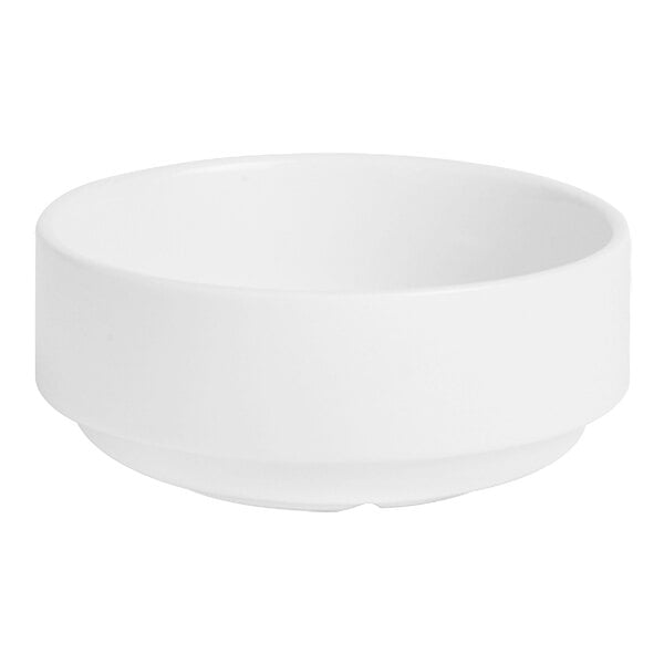 A Varick Classic Cafe bright white soup bowl with a handle.