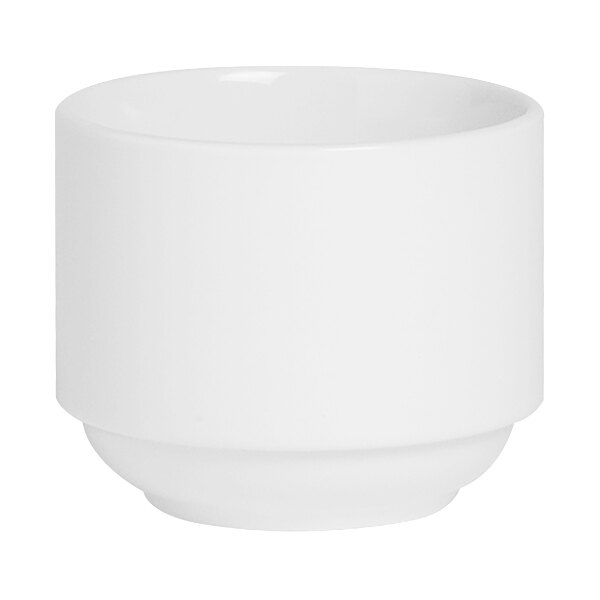 A white Varick Classic Cafe bouillon cup stacked on a white surface.