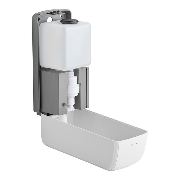 A white plastic Lavex automatic foaming soap/sanitizer dispenser with a grey lid.