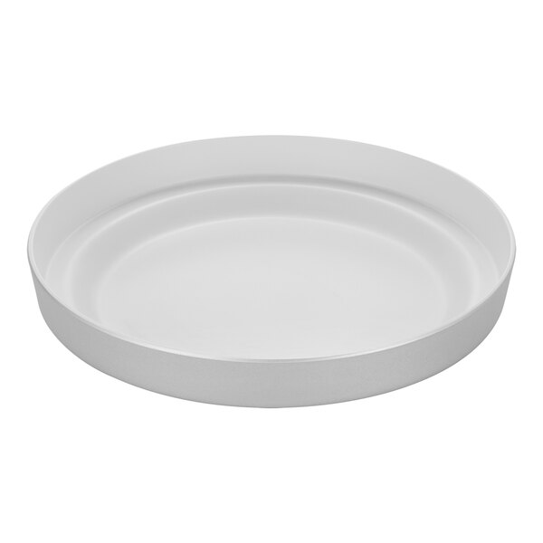 A white round tray with a circular rim.