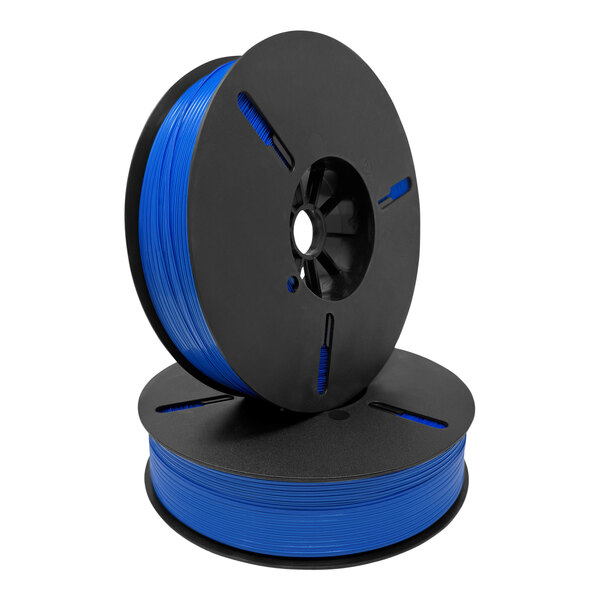 A blue spool of Tach-It plastic twist tie ribbon.